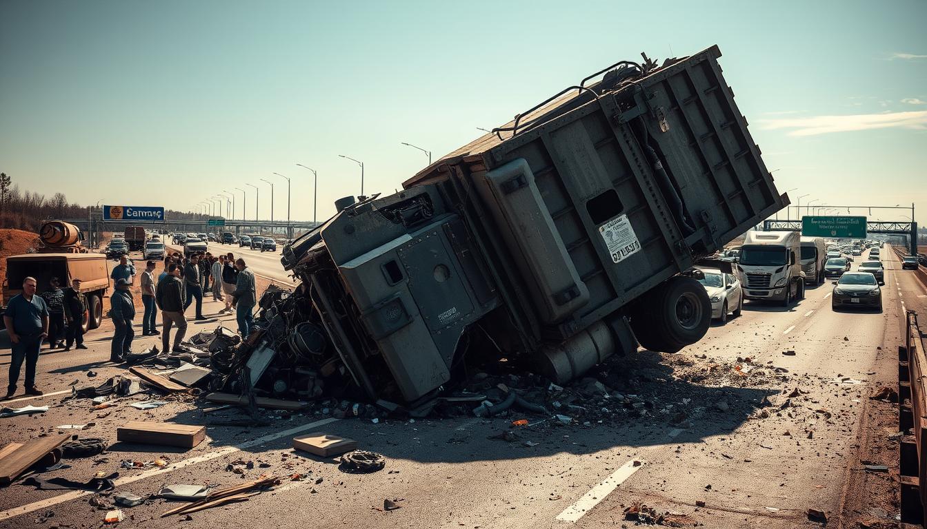 Truk Dump Kecelakaan di Jalan Raya